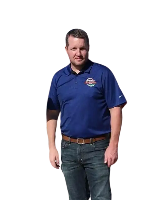 Weed Control NWA team member in navy company polo shirt
